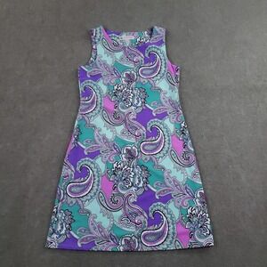Jude Connally Dress Womens Small Blue Green Paisley Sleeveless Shift Made USA